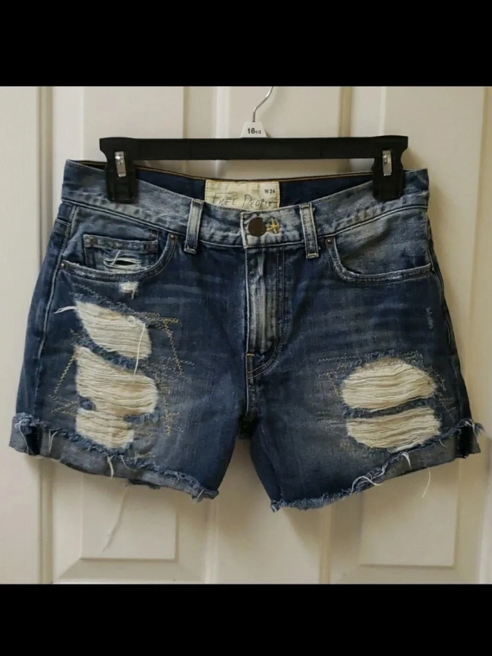 Free People Distressed Embroidered Jean Shorts Size 25 Cutoff Denim